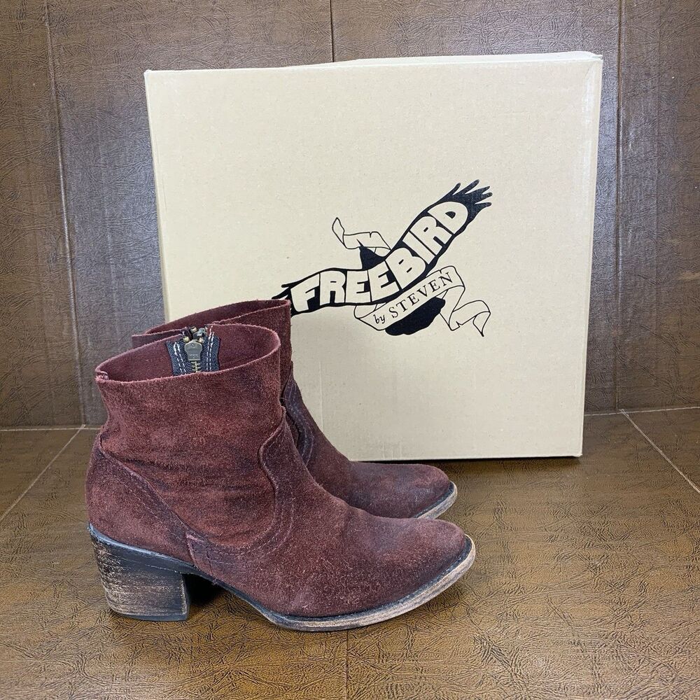 Freebird By Steven Salt Wine Red Suede Western Ankle Boots Women’s Size 6